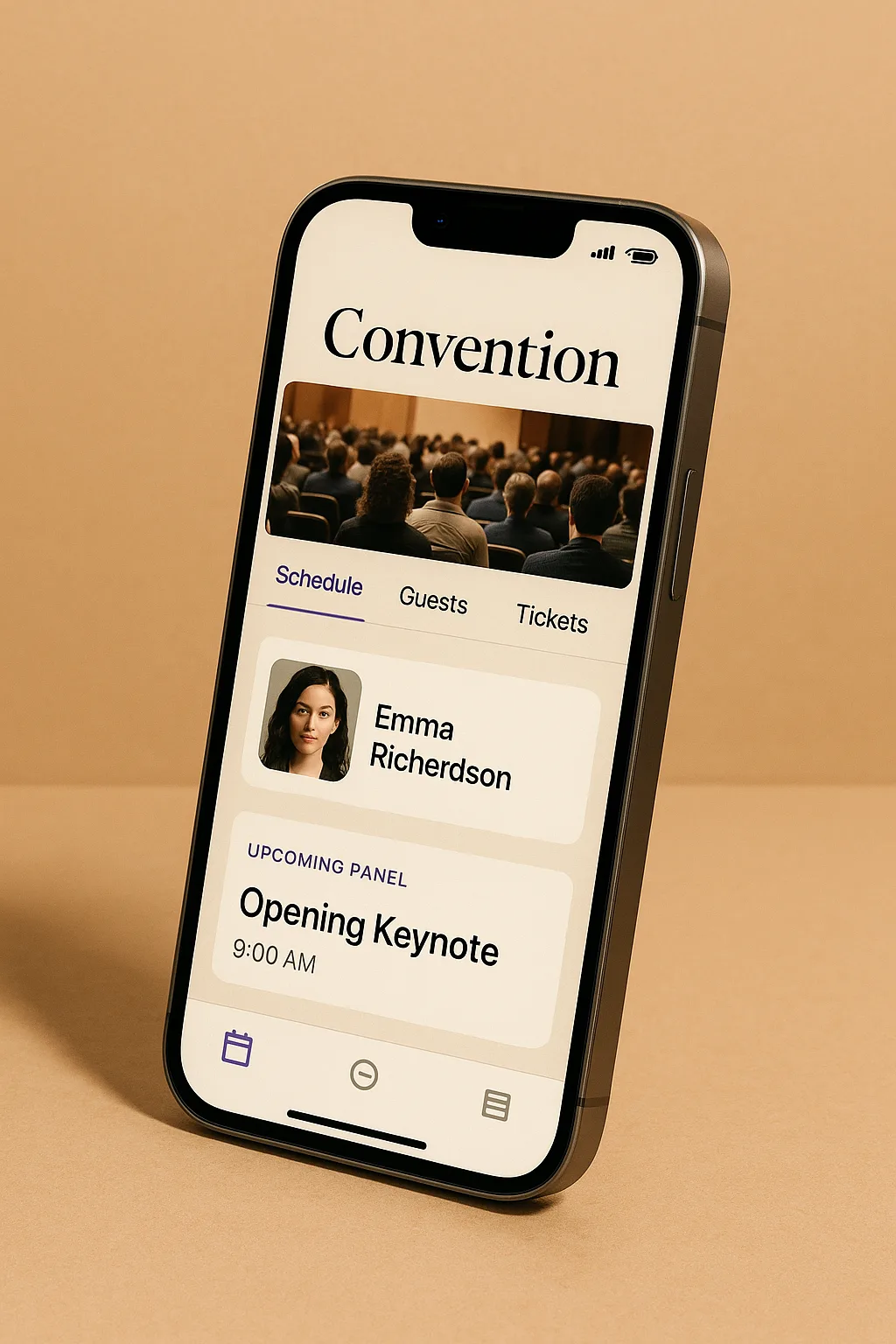 Convention attendee mobile app home screen